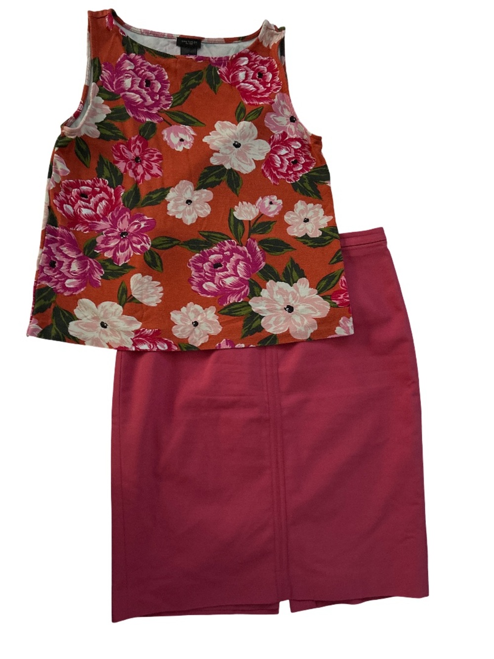 Ann Taylor Orange Floral Tank with Pink Pencil Skirt
